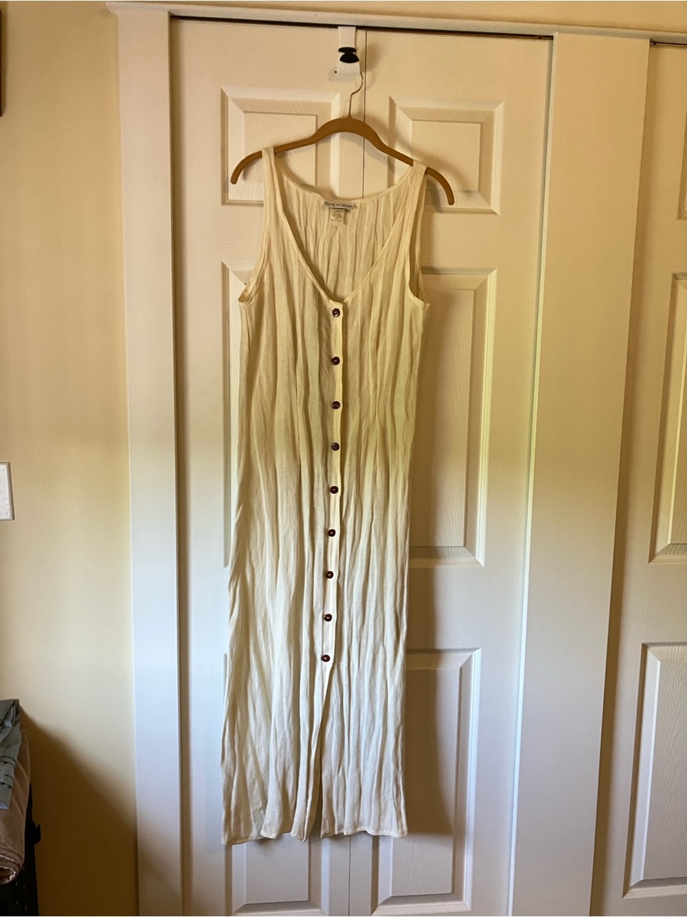 Button-Front Strapless Maxi Dress in Cream